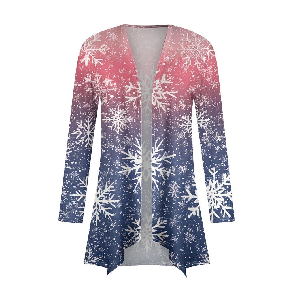 Женская мода повседневная рождественская печать средней длины кардиган куртка пальто