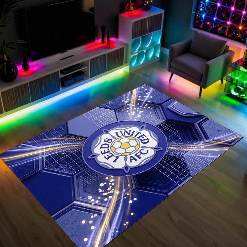 Leeds United Football Design Crystal Velvet Carpet Cozy Non?Slip Printed Rug For Bedroom Living Room Entrance