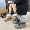 Plush Snow Boots Women's New Winter Mid-boots Plush Warm Big Head Lace-up Fluffy Boots