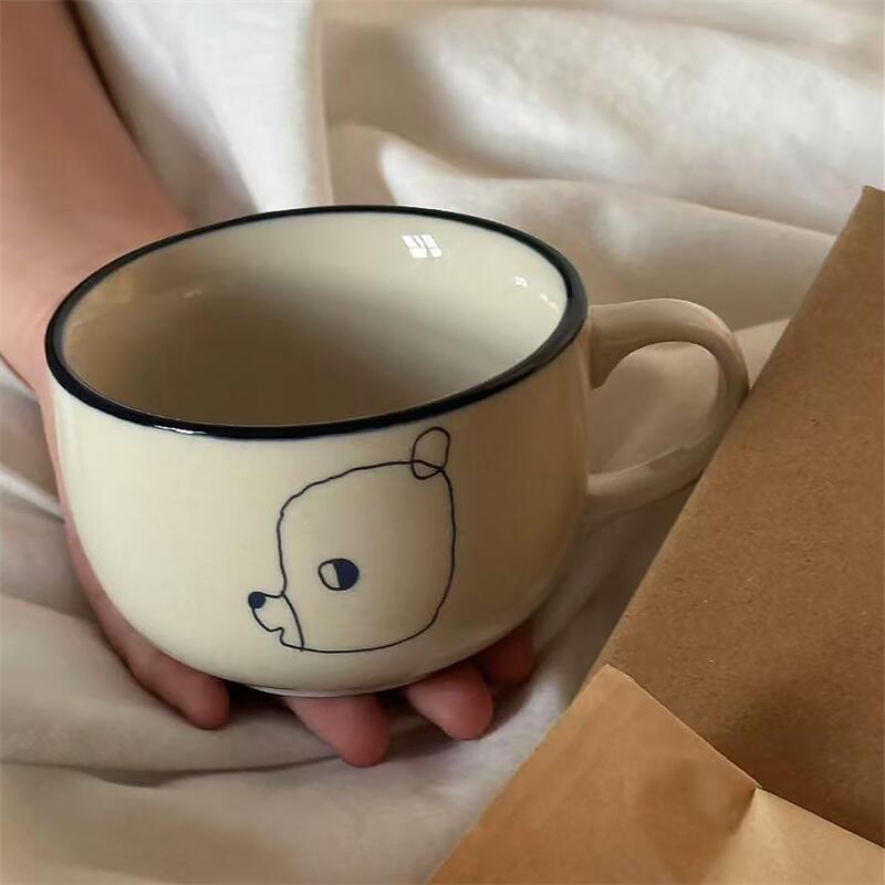 Милая керамическая кружка Line Bear с ручкой, ручная роспись, мультяшный медведь, чашка для кофе, латте, молока, термостойкая, керамическая, для чая