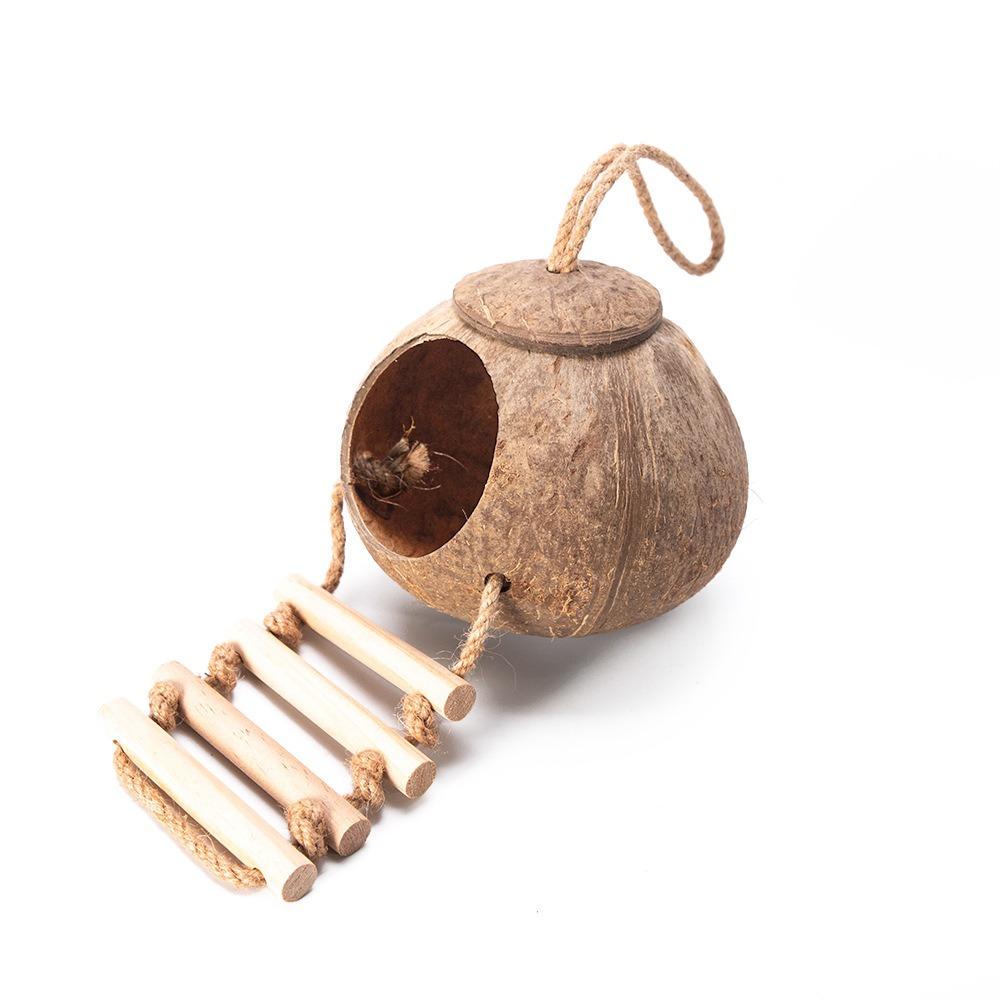 С лестницей Кокосовая клетка для птиц Дышащая клетка для хомяков Прочное убежище для попугаев Морская свинка