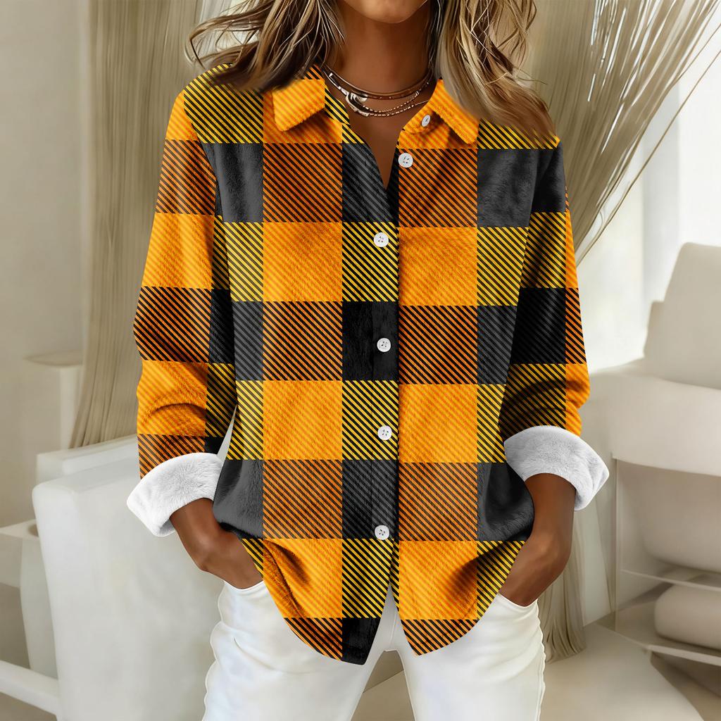 Женская рубашка-блузка с принтом и пуговицами, длинный рукав, повседневный базовый рубашечный воротник, обычный топ