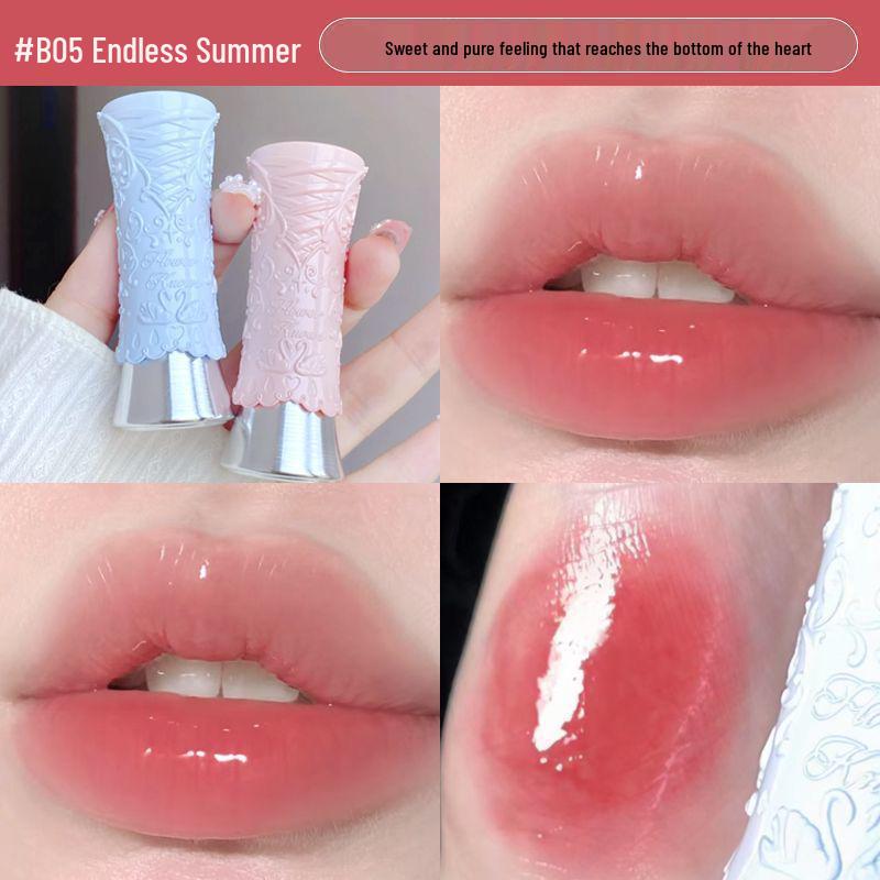 Flower Knows Балет Лебедей Блеск для губ: Зеркальный финиш, Не отпечатывается, Водянисто-легкий, Нюдовая помада для женщин.