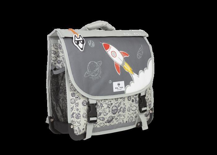 Cartable - POL FOX - ROCKET - 35 cm - Rabat réversible - Gris - Enfant