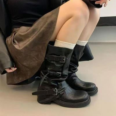 Ретро полусапоги на толстой подошве женские осенние новые ковбойские ботинки в западном стиле ботинки Мартин ботинки-трубы ботинки-рыцари