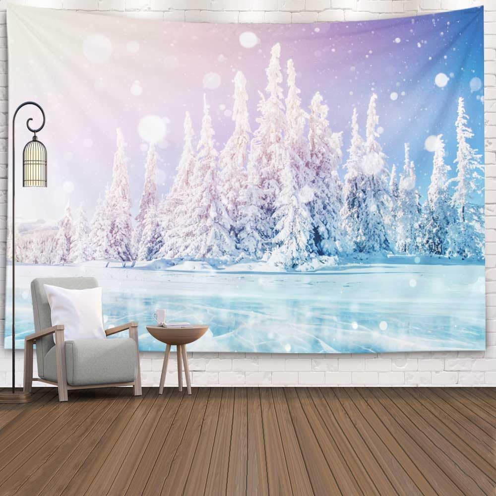 VIKAMA Blue Mist Pine Forest Natural Style Wall Art Hanging Cloth Forest Inspired Tapestry Bohemian Decorative Hanging Cloth
