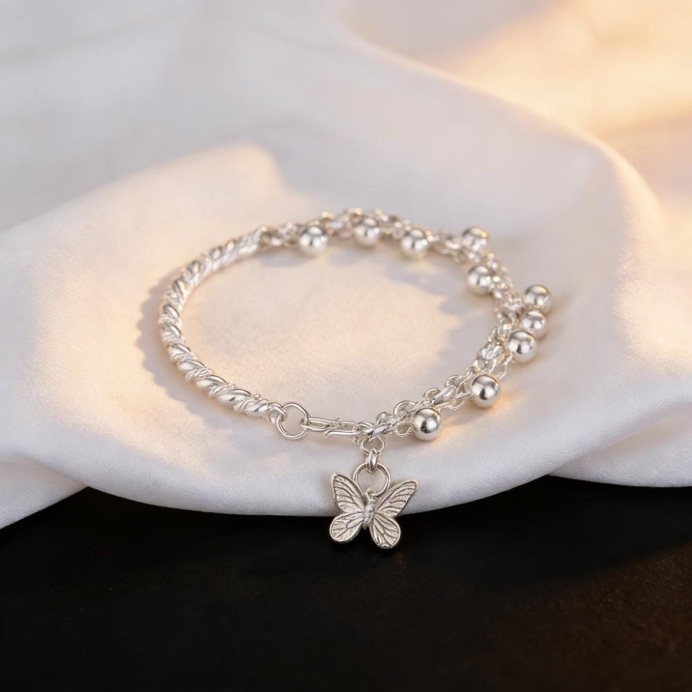 Bangle Alloy Butterfly Pendant Bracelet Light Luxury Sweet Beaded Bracelet Elegant Simple Bracelet Women