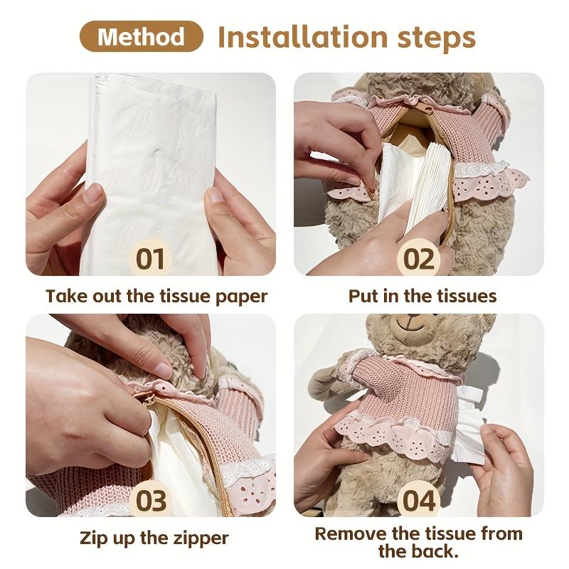 1pcs Plush Bear Car Back Seat Hanging Tissue Holder Fit Hanging Paper Towel Pouch Organizer for Vehicle Interior Decor