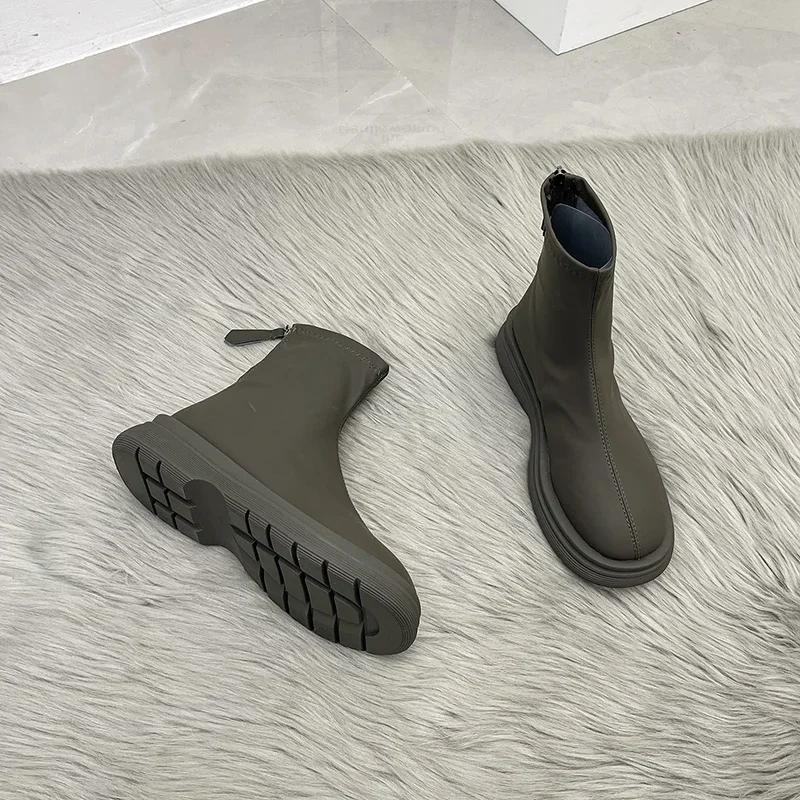 Fashion 2024 Women Long Boots Thick Sole Ladies Zipper Knight Flats Heel Boots Fashion Knee-high Boots Keep Warm Plush Winter Shoes