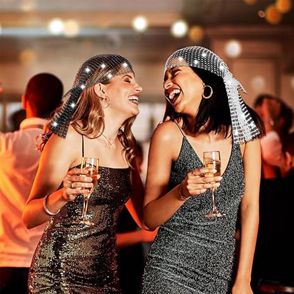 2 шт. сетчатая повязка на голову со стразами, головные платки для женщин, девушек, рейв-аксессуары для волос