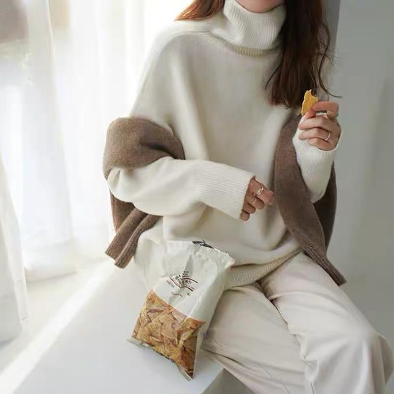 Sweater Female High Neck Fall and Winter Pullover Knitted Bottoming Shirt Loose Outside The Lazy Wind Senior Sense of The Comfortable and Versatile