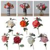 Silk Petals Simulation Peony Flower Green Lieaves Faux Flower Peony Artificial Flower  Gift