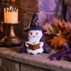 Whimsical Ghost Sculpture Lighted Figurine, Resin Wizard Statue with LED Light, Cute Indoor Halloween Accessories Reading Book Night Light for