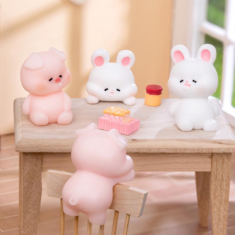 Мультяшная милая фигурка кролика из смолы, украшение для автомобиля, настольный креативный безделушка, микропейзаж, домашний декор, аксессуары