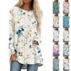 Женские топы с круглым вырезом, блузки с длинным рукавом, повседневные рубашки средней длины, модные туники с принтом