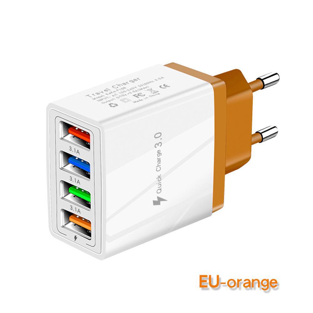 Зарядное устройство USB на 4 порта 3A со светодиодной подсветкой для мобильных телефонов и планшетов (Стандарт ЕС/США)