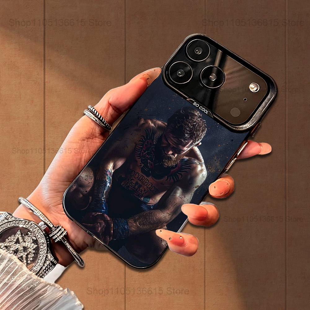 Боксерский чехол C-CONOR M-McGregor для iPhone 16,15,14,17,13,12,11,Mini,Pro,SE,XS,MAX, Черный Матовый Силиконовый Чехол