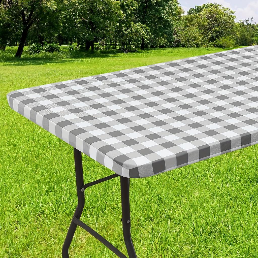Водонепроницаемая виниловая скатерть с фланелевой подкладкой - стильная клетка Buffalo Check, эластичная и нескользящая - идеально подходит для столовой, кемпинга