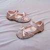Роскошные туфли для девочки Стразы Шикарные Детские кожаные туфли Весна Осень Бантик Детская мода Принцесса Повседневные Вечерние Балетки
