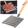 Stainless Steel Sausage Roller Barbecue Extra Long Wooden Handle Even Cooking Household Outdoor Barbecue Tool