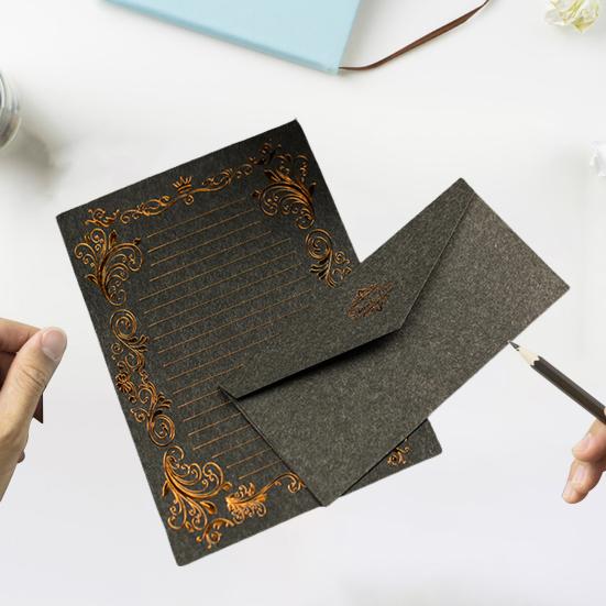 3Pcs Kraft Paper Envelopes with Clear Stripe Line Smooth Reliable Writing Vintage Style Invitations Elegant Wedding Stationery Set