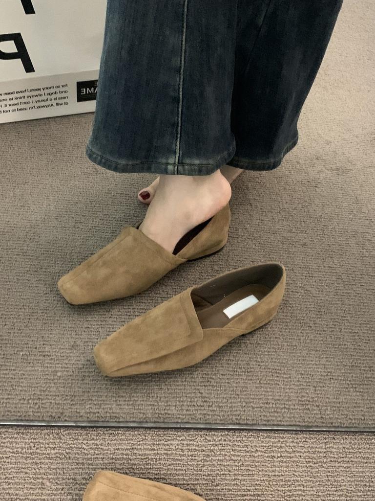 Модные Горячие Продажи 2025 Женские Персонализированные Одинарные Туфли Новые Плоские С Квадратным Носком Замшевые Туфли для Женщин Повседневные Кожаная Поверхность Zapatillas