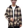 Women's Plaid Shacket Jacket Casual Wool Blend Long Sleeve Zip Up Hooded Jacket Fall Winter Warm Coat