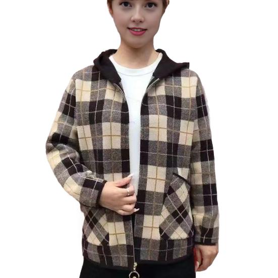 Women's Plaid Shacket Jacket Casual Wool Blend Long Sleeve Zip Up Hooded Jacket Fall Winter Warm Coat