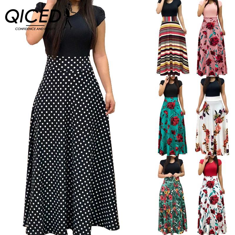 QICED Floral Print Matching Short Sleeve Plus Size Dress Woman