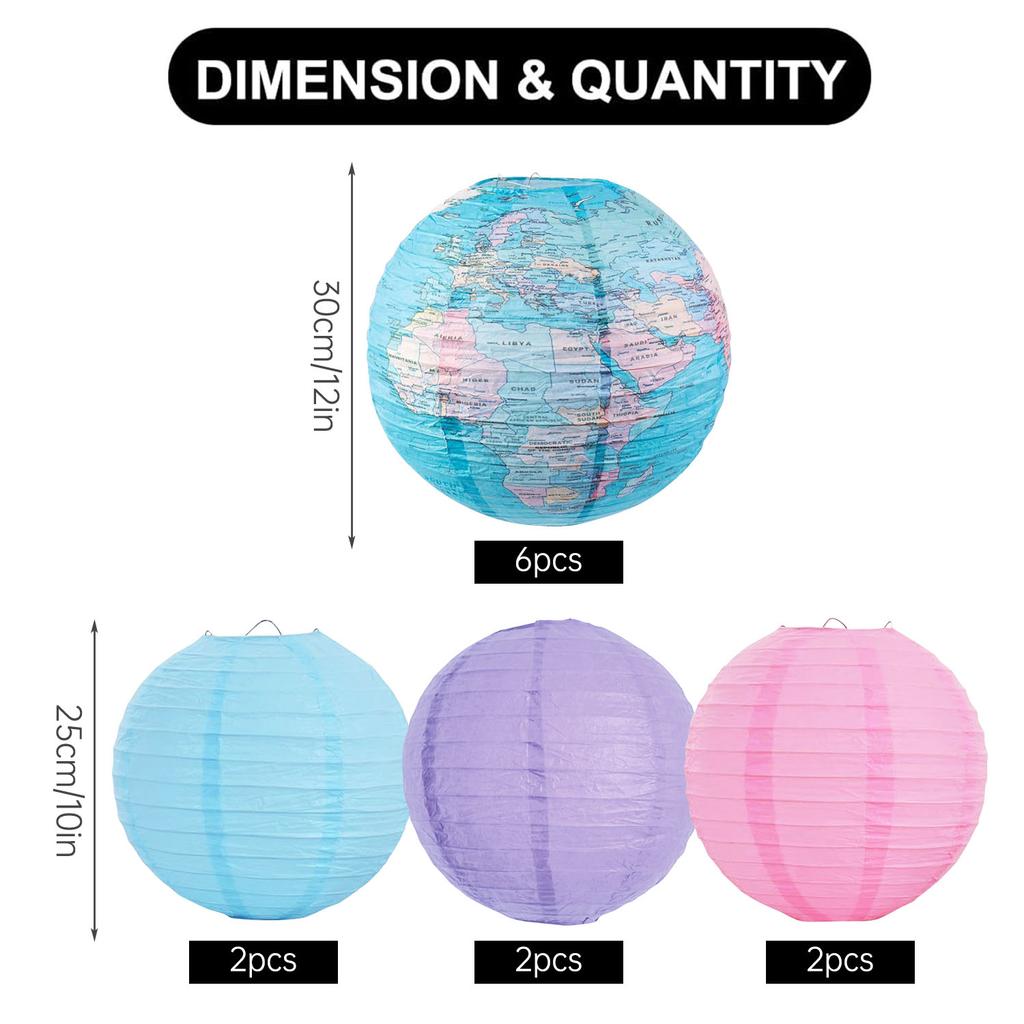 Paper Lanterns Set Hanging Paper Lanterns Ceiling Party Decorations World Map Combination Macaron Lanterns for School Classroom