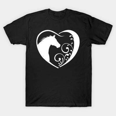 Мужская черная футболка с принтом Супер большая футболка i-heart-horse Без обрезки Термотрансферная печать Хлопковая футболка