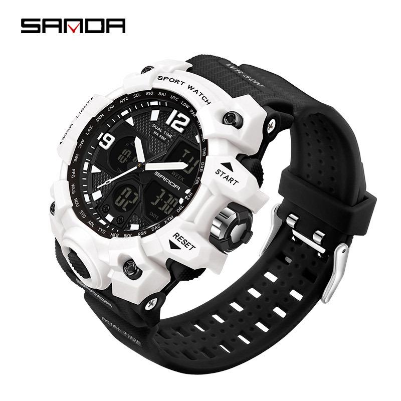 Sanda Fashion Водонепроницаемые светящиеся спортивные часы с двойным дисплеем для мужчин и женщин