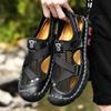 Breathable Mens Sandals Handmade Leather Male Summer Shoes Outdoor Walking Beach Flats Cool Mesh Sneakers Non-Slip Men Sandalias