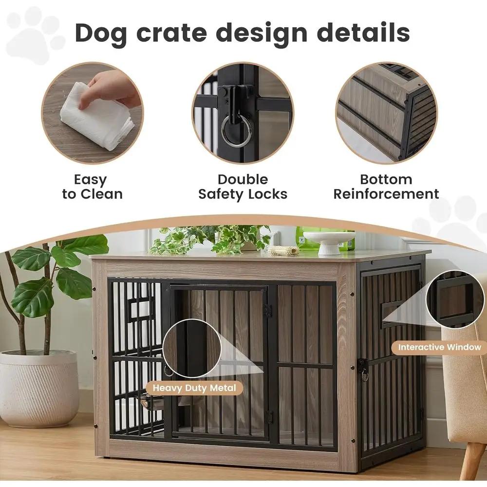 Rustic Grey 27 Heavy Duty Dog Crate Furniture, Wooden Kennel Indoor, Small Dog End Table without Bowls