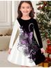 Girls' Autumn and Winter Fashion Dress, 3D Butterfly Print Round Neck Long Children's T-shirt Dress, Casual Versatile, Christmas Clothing