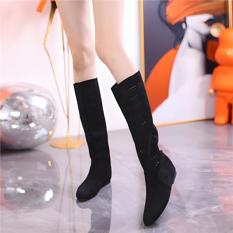 Женские полусапожки 2025 лето новинка круглый носок два варианта носки ботинки-чулки полые ретро модные ботинки корейская версия супер универсальные