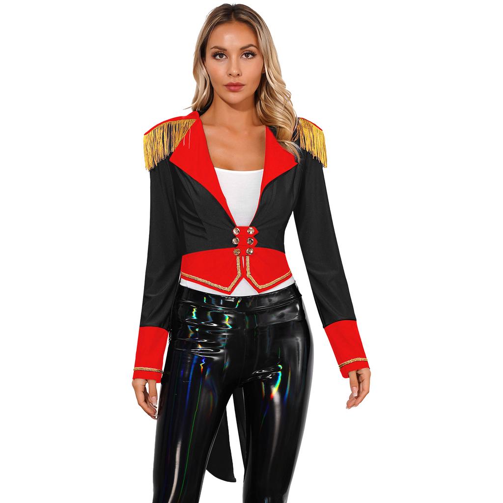 Women Ring Master Tailcoat Circus Magician Jacket Tuxedo Halloween Party Costume Performance