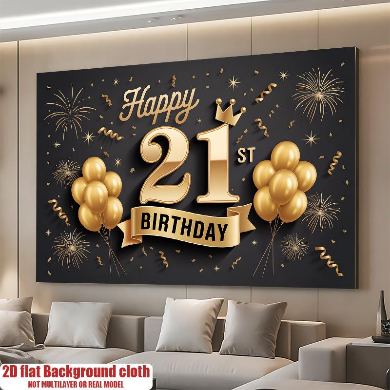 1pc Birthday 21st Gift Box Photo Booth Hanging Banner Golden Polyester