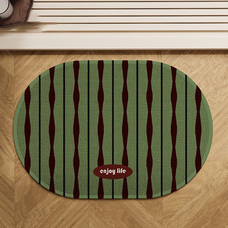 Simple Retro Oval Bathroom Mat, Water Absorbent Non Slip Quick Dry Cushioned Shower Rug for Home Decor