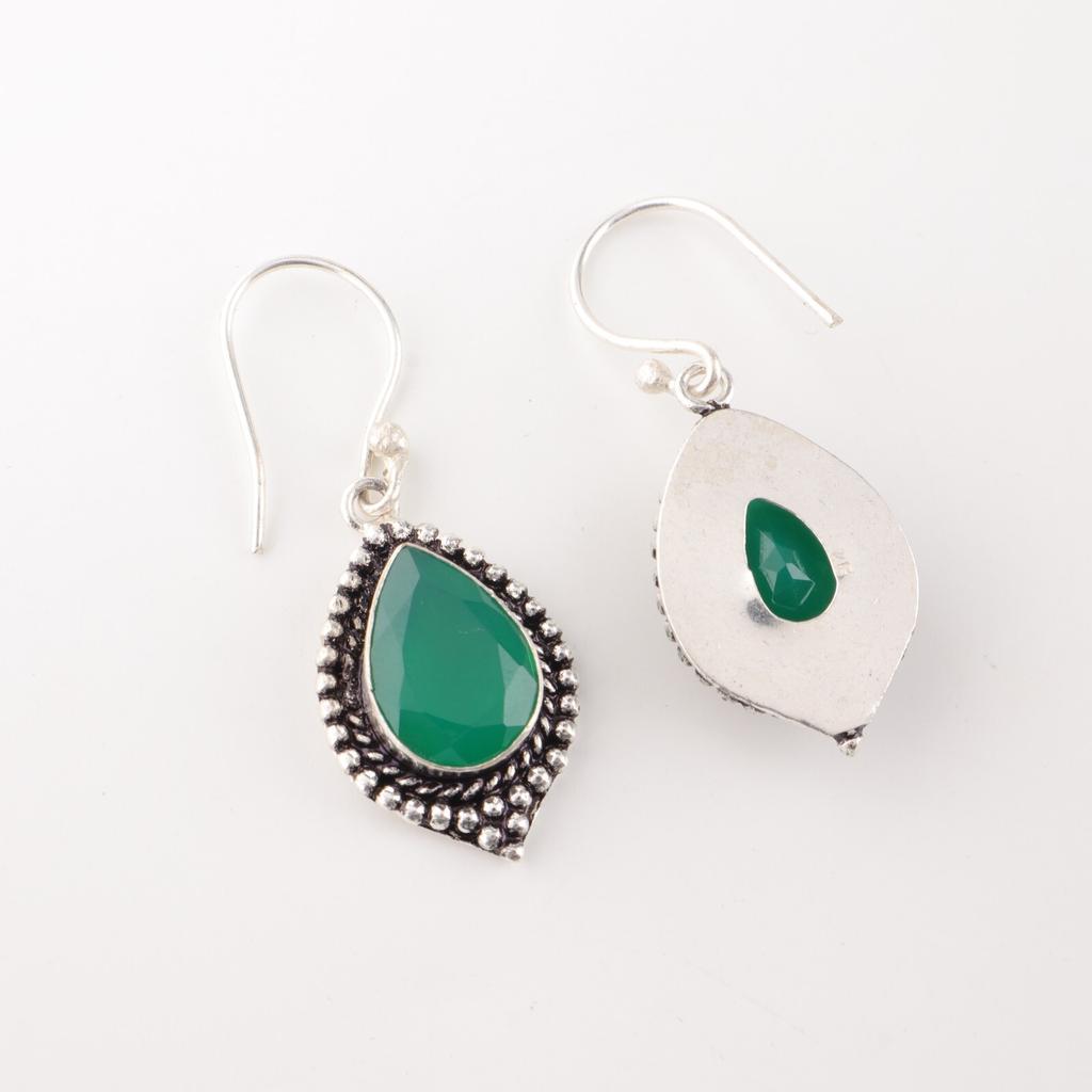 Зеленый Оникс Драгоценный Камень 925 Стерлинговое Серебро Ювелирные Изделия Ручной Работы Серьги подарок Для Женщин EE-164-19