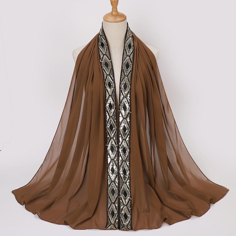 New Pearl Chiffon Embroidered Sequins Decorative Wrap Headscarf, Malaysia Indonesia Fashion Lace Ladies Scarf
