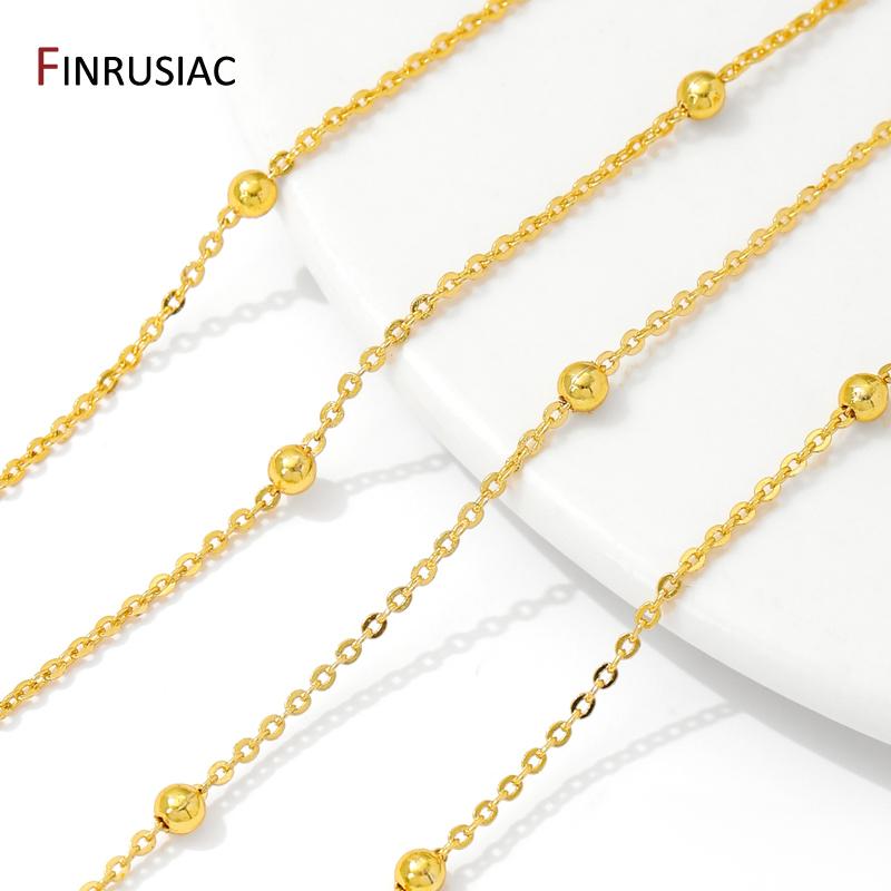 Цепочки из латуни с покрытием 14/18K Gold, Женское ожерелье Браслет Кабельное звено Цепочка-шарик для DIY Изготовления бижутерии Аксессуары Материалы