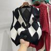 Vest Knitted Female Cardigan Autumn and Winter Loose Design Sensitive Diamond Stereo Flower Sweater