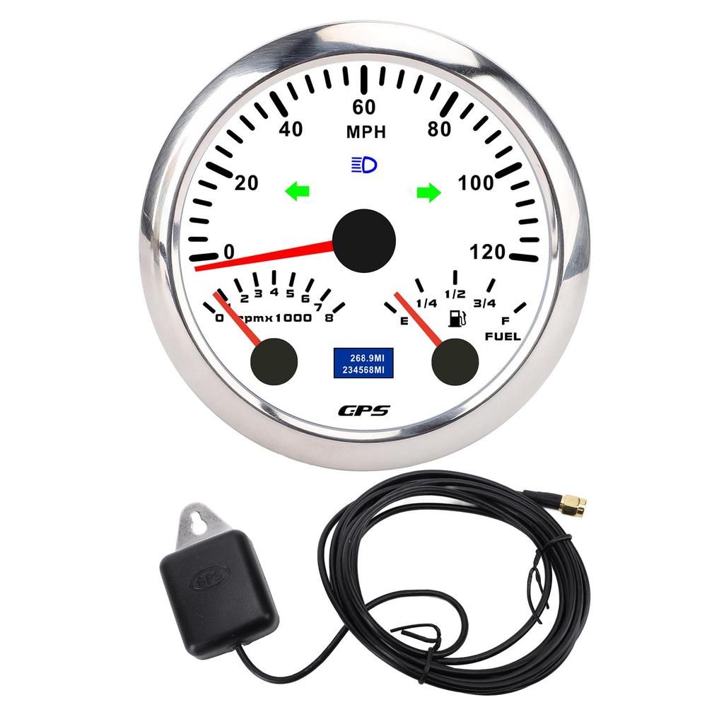 3 in 1 GPS Speedometer Tachometer Fuel Level Gauge with Turn Signal 3 3 8in 120MPH 8000rpm 7 Colors Backlit for RV