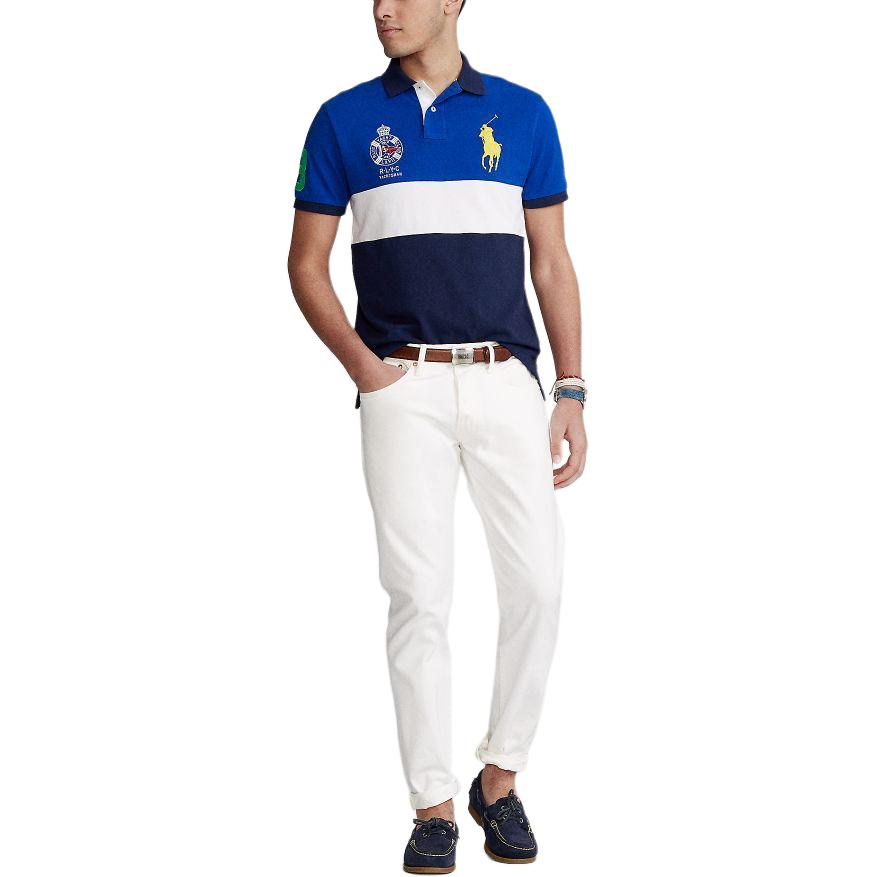 Polo Ralph Lauren Color Block Slim Fit Рубашка поло с коротким рукавом Мужская рубашка поло Синий MNPOKNI1N821204-400