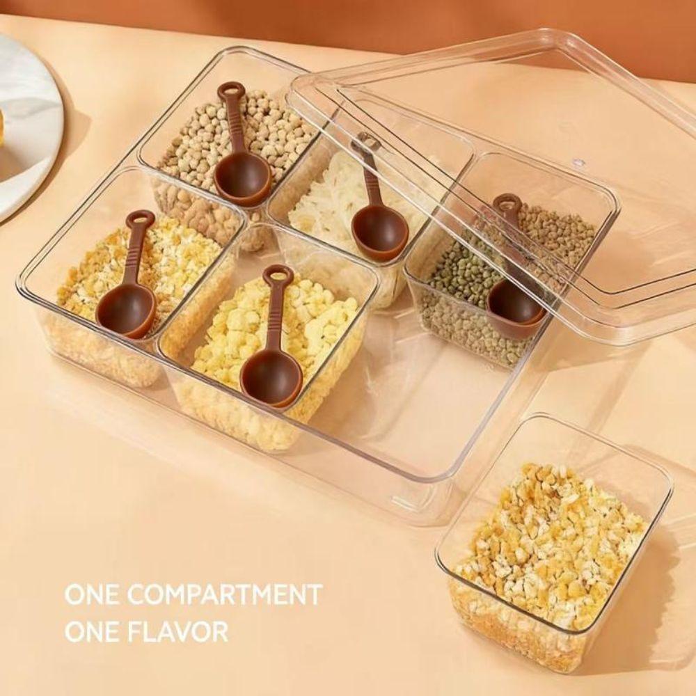 with Lid Ice Powder Box 6-Compartment Fruit Salad Box Seasoning Storage Box for Spices Powders