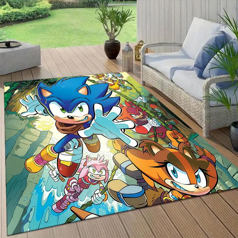 Sonic the Hedgehog Flannel Pattern Square Carpet,Area Rug,Carpet Rug for Living Room Bedroom Sofa Playroom Decor,Non-slip Floor Mat