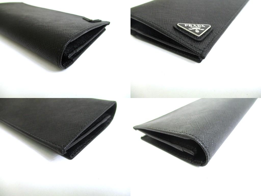 Authentic PRADA Saffiano Triangle Black Leather Bifold Long Flap Wallet #b088 Seller refurbished