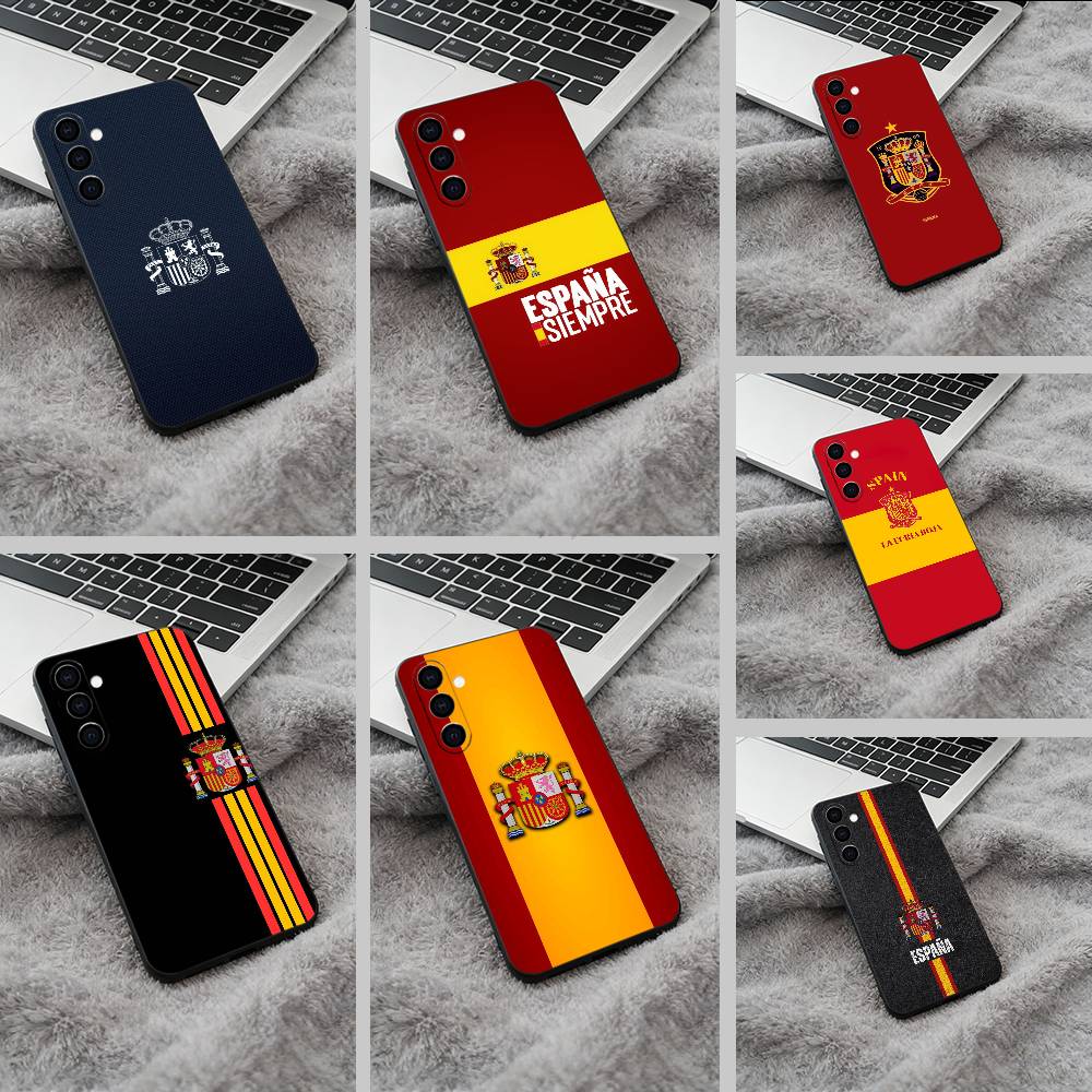 Spanish Flag Pattern Phone Case For Samsung Galaxy A73,A71 A72,A70,A53,A52,A51,Soft Silicone Black Cover