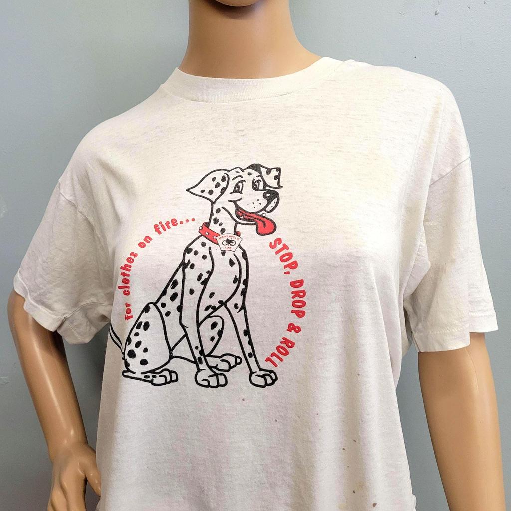 Vintage 80s Dalmation Firefighter Tee: Screen Stars XL, Distressed